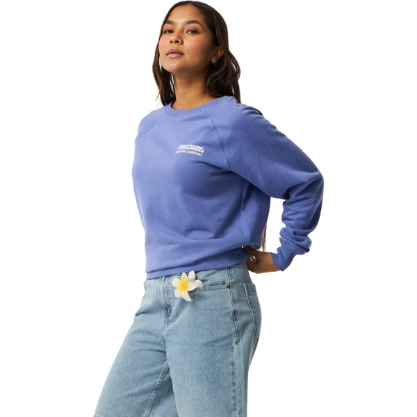 2026 Rip Curl Womens Surf Puff Raglan Relaxed Crew Sweatshirt 0EWWFL - Mid Blue